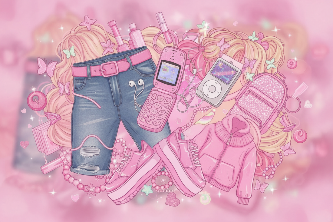 Whimsical pink 2000s themed banner without text